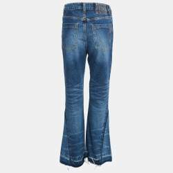 Pre Owned Zadig & Voltaire Blue Distressed Denim Wide Leg Jeans M