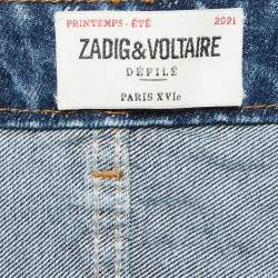 Pre Owned Zadig & Voltaire Blue Distressed Denim Wide Leg Jeans M
