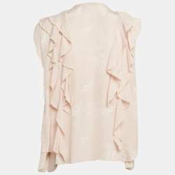 Pre Owned Zadig & Voltaire Pink Floral Jacquard Ruffled Time Lace-Up Top L