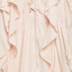 Pre Owned Zadig & Voltaire Pink Floral Jacquard Ruffled Time Lace-Up Top L