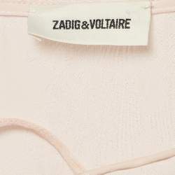 Pre Owned Zadig & Voltaire Pink Floral Jacquard Ruffled Time Lace-Up Top L