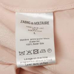 Pre Owned Zadig & Voltaire Pink Floral Jacquard Ruffled Time Lace-Up Top L