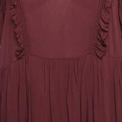 Pre Owned Zadig & Voltaire Burgundy Crepe Ruffled Short Dress L