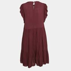 Pre Owned Zadig & Voltaire Burgundy Crepe Ruffled Short Dress L