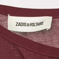 Pre Owned Zadig & Voltaire Burgundy Crepe Ruffled Short Dress L
