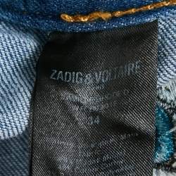 Zadig & Voltaire Blue Applique Denim Raw Edge Midi Skirt S