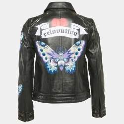 Zadig & Voltaire Black Painted Leather Kawai Biker Jacket XS