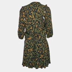 Pre Owned Zadig & Voltaire Military Green Printed Viscose Remo Leo Mini Dress L