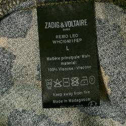 Pre Owned Zadig & Voltaire Military Green Printed Viscose Remo Leo Mini Dress L