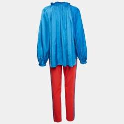 Zadig & Voltaire Blue Satin Ruffled Top and Pants Set L