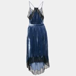 Zadig & Voltaire Blue Velvet Lace Trimmed Top Skirt Set M