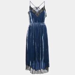 Zadig & Voltaire Blue Velvet Lace Trimmed Top Skirt Set M