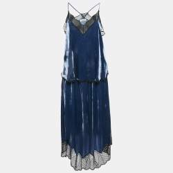 Zadig & Voltaire Blue Velvet Lace Trimmed Top Skirt Set M