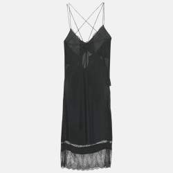 Pre Owned Zadig & Voltaire Black Lace Trim and Silk Midi Slip Dress M