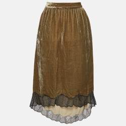 Pre Owned Zadig & Voltaire Green Lace Trim Joslin Velvet High-Low Midi Skirt M