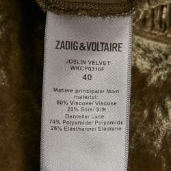 Pre Owned Zadig & Voltaire Green Lace Trim Joslin Velvet High-Low Midi Skirt M