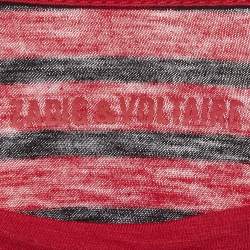 Pre Owned Zadig & Voltaire Red Reja Stripes Cotton Knit Long Sleeve T-Shirt S