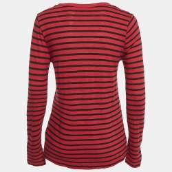 Pre Owned Zadig & Voltaire Red Reja Stripes Cotton Knit Long Sleeve T-Shirt S