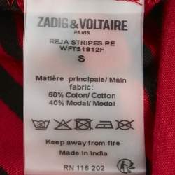 Pre Owned Zadig & Voltaire Red Reja Stripes Cotton Knit Long Sleeve T-Shirt S