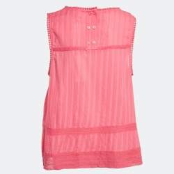 Pre Owned Zadig & Voltaire Pink Cotton Lace Trimmed Sleeveless Top L