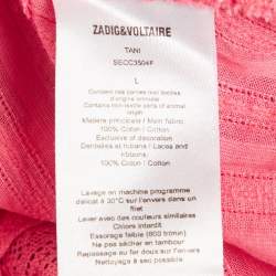 Pre Owned Zadig & Voltaire Pink Cotton Lace Trimmed Sleeveless Top L