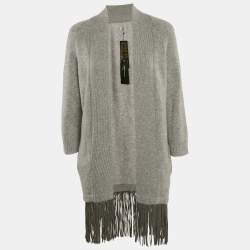 Zadig & Voltaire Deluxe Grey Cashmere Fringed Open Front Paloma Cardigan XS/S