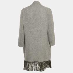 Zadig & Voltaire Deluxe Grey Cashmere Fringed Open Front Paloma Cardigan XS/S