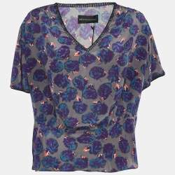 Zadig & Voltaire Grey Printed Silk Toy Roses Deluxe Blouse M