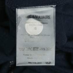 Zadig & Voltaire Navy Blue Skull Stud Cotton and Modal Knit Brooklyn Strass Top S