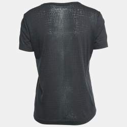 Pre Owned Zadig & Voltaire Dark Grey Reptile Print Knit V-Neck Top S