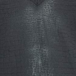 Pre Owned Zadig & Voltaire Dark Grey Reptile Print Knit V-Neck Top S