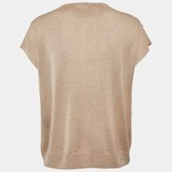 Pre Owned Zadig & Voltaire Beige Linen Knit Tie-Up Detail Card Top S