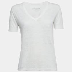 Zadig & Voltaire White Linen Knit V-Neck Wassa Top S