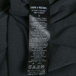 Pre Owned Zadig & Voltaire Charcoal Grey Cotton Knit V-Neck Story Fishnet Top S