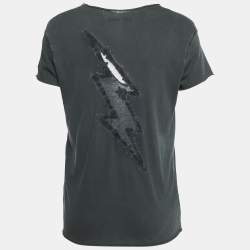 Pre Owned Zadig & Voltaire Charcoal Grey Cotton Knit V-Neck Story Fishnet Top S