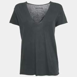Pre Owned Zadig & Voltaire Charcoal Grey Cotton Knit V-Neck Story Fishnet Top S