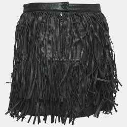 Zadig & Voltaire Black Leather Fringed Mini Skirt S