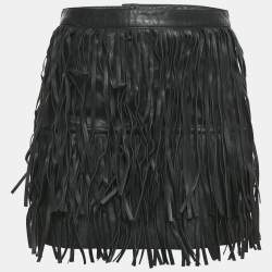 Zadig & Voltaire Black Leather Fringed Mini Skirt S