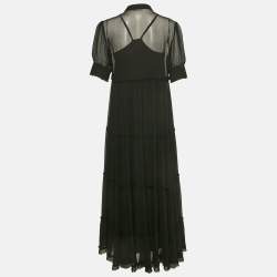 Pre Owned فسْتان زادك آند فولتير كريب أسود بطبقات ماكسي كبير