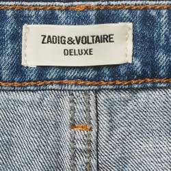 Pre Owned Zadig & Voltaire Deluxe Blue Patchwork Denim Boy Shorts M Waist 31"