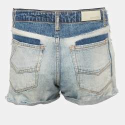 Pre Owned Zadig & Voltaire Deluxe Blue Patchwork Denim Boy Shorts M Waist 31"