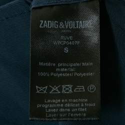 Pre Owned Zadig & Voltaire Navy Blue Satin Gathered Sleeveless Maxi Dress S 