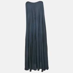 Pre Owned Zadig & Voltaire Navy Blue Satin Gathered Sleeveless Maxi Dress S 