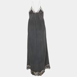 Pre Owned Zadig & Voltaire Grey Lace Trim Silk Maxi Ralla Dress L
