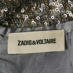 Pre Owned Zadig & Voltaire Metallic/Silver Sequin Mini Skirt S