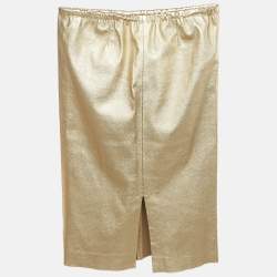 Pre Owned Zadig & Voltaire Gold Leather Pencil Skirt S