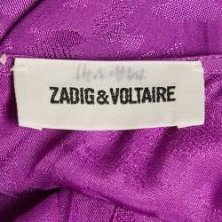 Pre Owned Zadig & Voltaire Purple Silk Jacquard Belted Cathy Leo Camisole XS