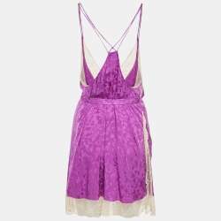 Pre Owned Zadig & Voltaire Purple Silk Jacquard Belted Cathy Leo Camisole XS