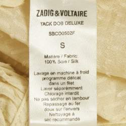 Pre Owned Zadig & Voltaire Deluxe Cream Patterned Silk Tack Dob Blouse S