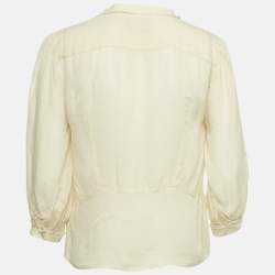 Pre Owned Zadig & Voltaire Deluxe Cream Patterned Silk Tack Dob Blouse S